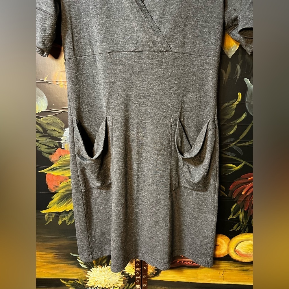 Dakini Modal Blend Short Sleeve Hoodie Dress Pockets Womens Gray (D3) - Picture 2 of 7